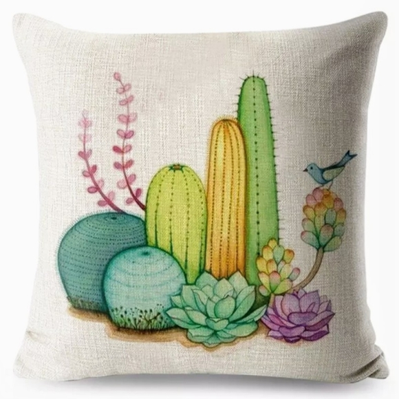 Set of 5 Nordic Style Watercolor Cactus & Succulent Plant Flowers Cushion Cover - Picture 3 of 8
